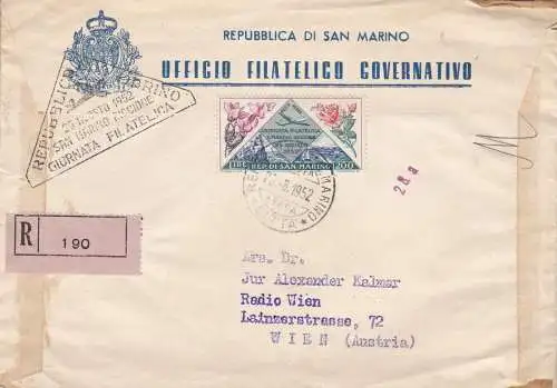 1952 SAN MARINO - PA Nr. 108 200 Lire auf UMSCHLAG ERSTER TAG