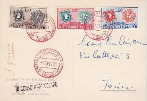 1951 REPUBLIK - Nr. 672/674 100. Briefmarken aus Sardinien auf AK