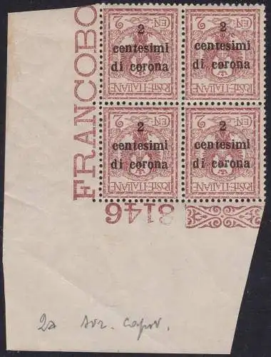 1919 Trient und Triest, Nr. 2aa VIERTEL MIT TISCHNUMMER POSTFRISCH/**