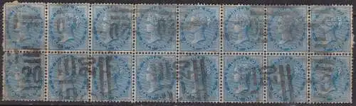 1865 INDIEN, SG 75 Die II Block von 16 GEBRAUCHT STORNIERUNG C-20 Darjeeling