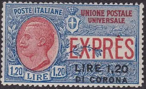 1922 Dalmatien, Krone Lire 1,20 überdruckt, Espresso Nr. 2, postfrisch/**