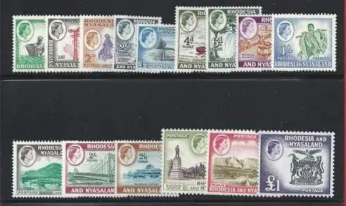 1959-62 RHODESIEN NYASALAND - Stanley Gibbons Nr. 18-31 - 15 Werte - postfrisch**