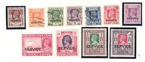 1946 Burma britische Militärverwaltung 11 Val SG Nr. O28/O40 MLH*+ GEBRAUCHT