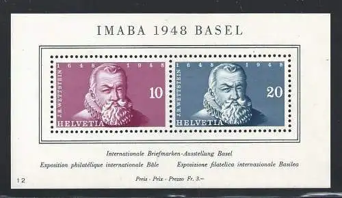 1948 SCHWEIZ, BF Nr. 13 mnh/**