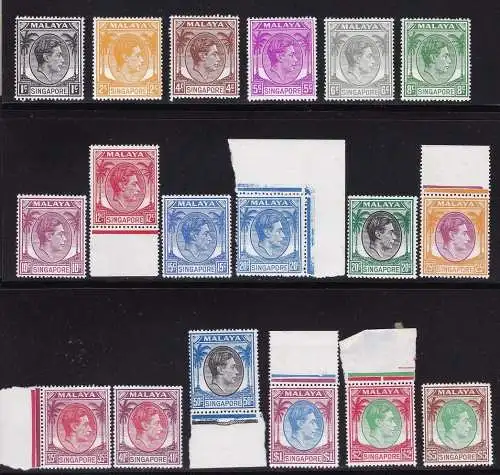 1949-52 Singapur - SG 16/30 Giorgio VI MNH** INTEGRIERTER GUMMI