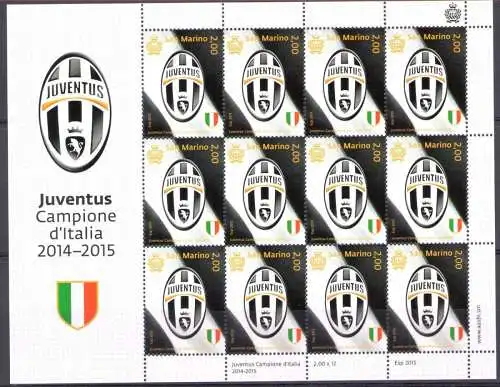 2015 San Marino, Juventus italienischer Meister 2014-2015 Minifoglio 12 v postfrisch**