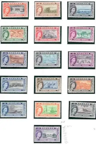 1954 BAHAMAS, 16 Werte, Königin Elizabeth, Stanley Gibbons Nr. 201/216 - MLH*