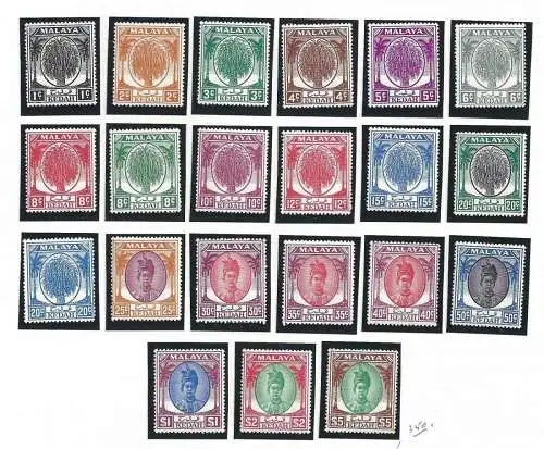 1950-55 Malaysische Staaten KEDAH - SG 76/90 Set 21 postfrisch/mlh