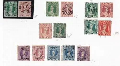 1861-81 GRENADA, 15 Werte der Zeit - 2 signierte Oliva