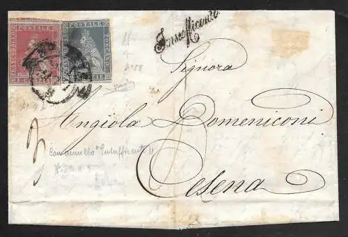 1853 Toskana, Nr. 4b+5e auf BRIEF für Cesena Unterschrift A.Diena / Raybaudi