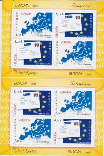 2008 EUROPA CEPT Rumänien 2 Blätter / Blatt Briefe postfrisch**