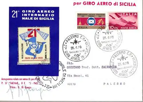 1969 Italien - Republik - 21. Internationale Flugreise durch Sizilien SONDERSTORNIERUNGEN