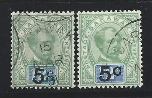 1891 SARAWAK - SG Nr. 25-26a 2 Werte aufgedruckt GEBRAUCHT Signatur E.Diena