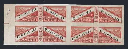 1945 SAN MARINO, Postpakete Nr. 17c 10c. orange und schwarz MNH/** ND QUARTINA