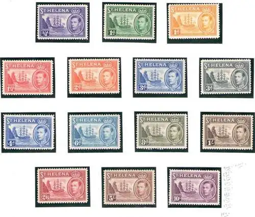 1938-44 ST. HELENA Georg VI. Serie von 14 Werten, Stanley Gibbons Nr. 131/140 - MH*