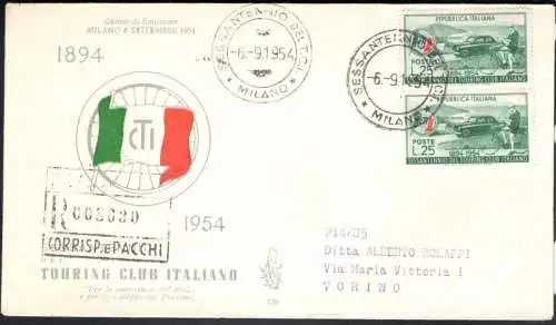 1954 REPUBLIK Venedig Club Touring Club Einschreiben gereist Nr. 229