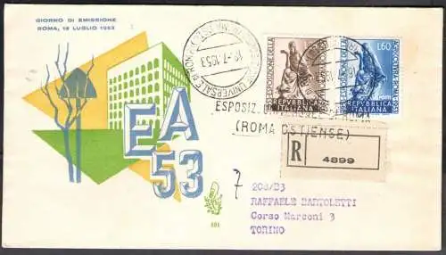 1953 REPUBLIK Venedig Club Landwirtschaft Einschreiben gereist Nr. 191