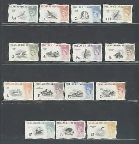 1960-66 FALKLANDINSELN - Stanley Gibbons n. 193/207 - Vögel und Bildnis von Elisabeth II - 15 Werte - postfrisch**