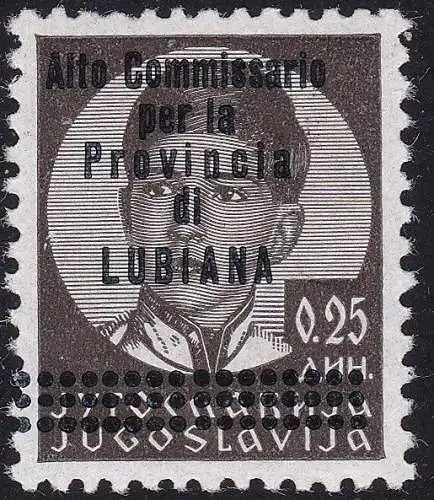 1941 LJUBLJANA, Nr. 61 25p. schwarzbraun MNH/** Raybaudi zertifiziert RAR