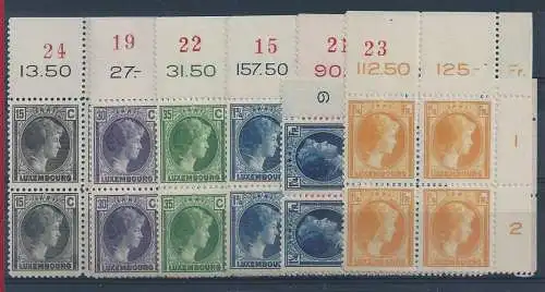 1930-31 LUXEMBURG, Nr. 219/225 MNH** VIERTEL MIT TOLLER ZAHL