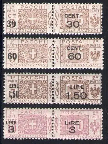 1923-25 Königreich, überdruckte Postpakete, Nr. 20/23 - 4 Werte - postfrisch**