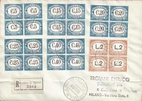 1939 SAN MARINO, Steuern Nr. 54/59 VIERTEL AUF BRIEF