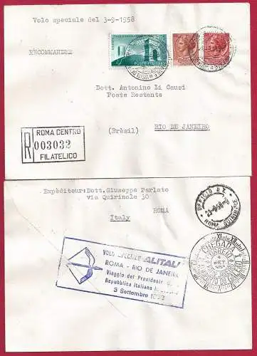 1958 REPUBLIK, Nr. 837 Italienisch-Brasilianische Freundschaft Sonderflug - Umschlag - Sonderflug