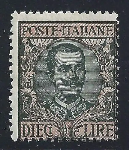 1924 Italien - Königreich - Nr. 91, Floreale, 10 Lire oliv und rosa, postfrisch**