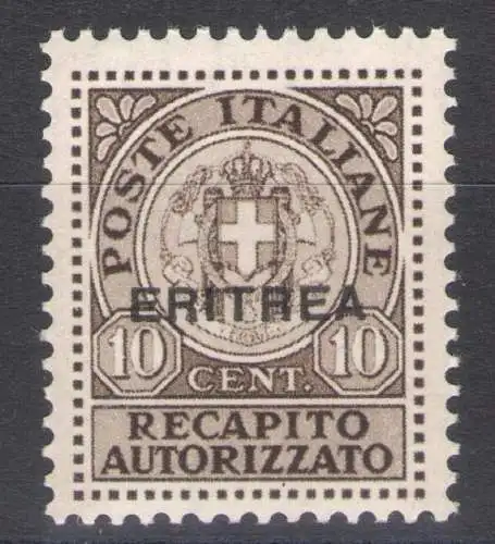 1939 ERITREA, autorisierte Zustellung, Nr. 1, 10 Cent, postfrisch**