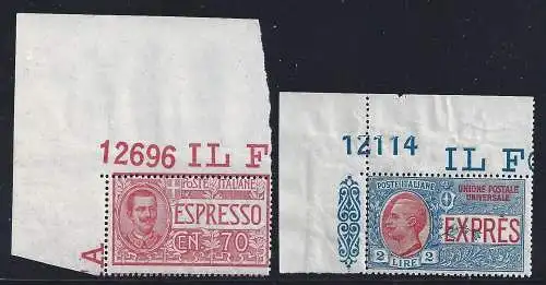 1925-26 KÖNIGREICH, Espresso Nr. 11-13 2 Werte mit TABELLENNUMMER MNH/**