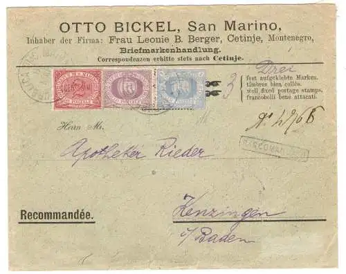 1895 SAN MARINO, Nr. 26-29-31 Blaue Lira auf Buchstabe SELTEN Zertifikat A.Diena