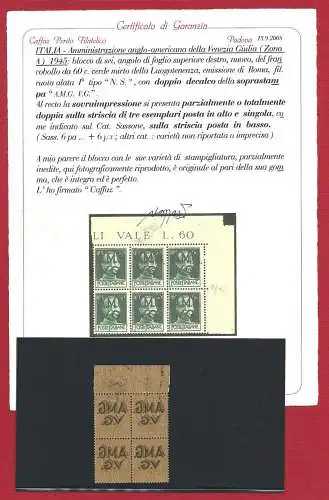 1945 VENEZIA GIULIA AMG VG, Nr. 6fb 60 EL Myrtengrün MNH/** VERSCHIEDENE PAAR