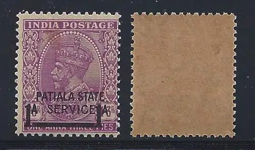 1940 INDIEN Patiala - SG O70 1a on 1a.3p Giorgio V. überdruckt postfrisch**