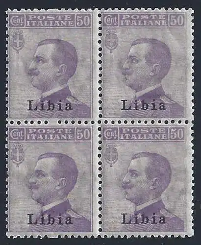 1912-15 LIBYEN, Nr. 9 50 ml. violett postfrisch ** quartina