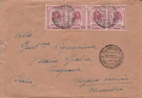 1907 SOMALIA - Nr. 12 rotbraun 4er Streifen auf Brief für Italien