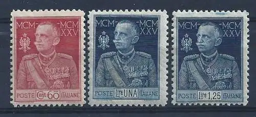 1925-26 Italien - Königreich, Nr. 189-191 Jubiläum des Königs MNH ** GUTE MITTE