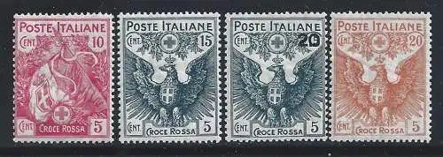 1915-16 Italien - Königreich, Nr. 102-105 Pro Rotes Kreuz postfrisch ** DISKRETE ZENTRIERUNG