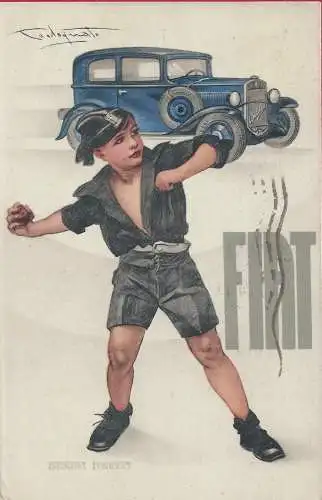 1932 FIAT BALILLA illustrierte Werbekarte von Codognato - REISEN