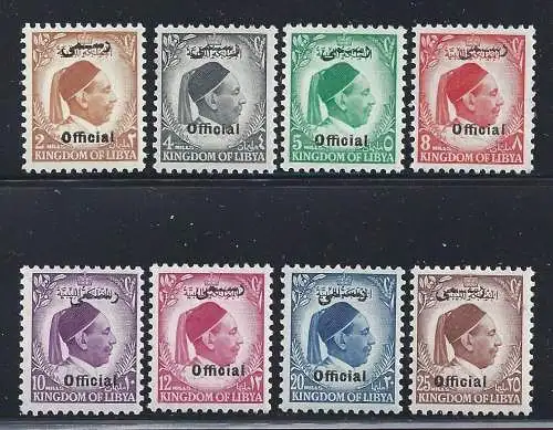 1952 Vereinigtes Königreich Libyen, Dienst 1-8, König Idriss mit offizieller MNH-Auktion**