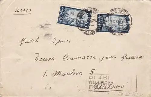 1938 LIBYSCHEN, Luftpost Nr. 35 1 Lira blau schwarz 2 Exemplare auf Brief