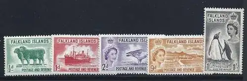 1955-57 FALKLANDINSELN - SG 187/192 5 postfrisch Werte**