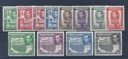 1938 SOMALILAND - SG 93/104 Georg VI und Tiere 12 MLH/MNH-Werte */**