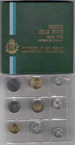 1986 Republik San Marino, Divisionsmünzen, FDC ohne 500 Lire in Silber