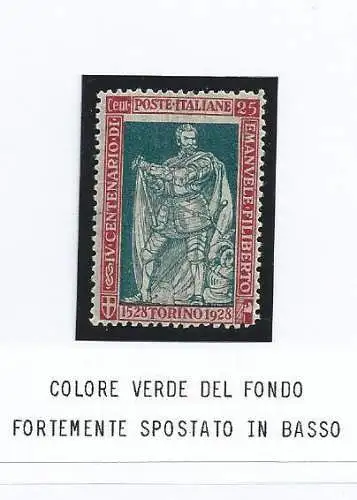 1928 Italien - Königreich, - Emanuele Filiberto, Nr. 231 25 Cent. MLH/* FARBE GRÜN VERSCHOBEN