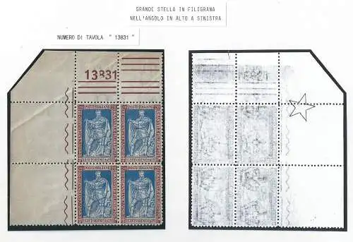 1928 Italien - Königreich, - Emanuele Filiberto, Nr. 226 MNH/** Tafelnummer und großer Stern im Wasserzeichen