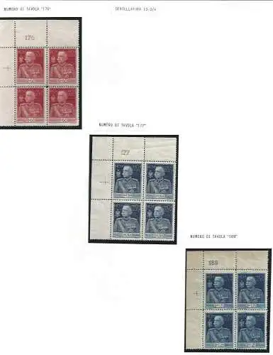 1925-26 Italien - Königreich, - Jubiläum des Königs, Nr. 186-188 MNH ** VIERTEL mit TABELLENNUMMER