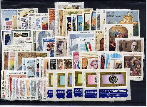 2003 Italien Republik, neue Briefmarken, kompletter Jahrgang 66 Werte + 2 Zettel + 1 Libretto Montecitorio - postfrisch **