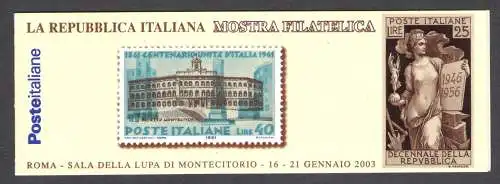 2003 Italien Republik, neue Briefmarken, kompletter Jahrgang 66 Werte + 2 Zettel + 1 Libretto Montecitorio - postfrisch **