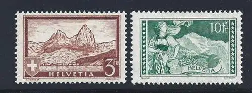 1930-31 SCHWEIZ, Nr. 244-245, 3 Franken Gelbbraun, 10 Franken Grün Grau, Ansichten, MLH*