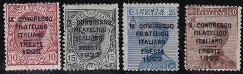 1922 Königreich Italien, Nr. 123/126 Serie mit 4 Werten MLH / * Zertifikat Blond Abkürzung A.Diena / Olive